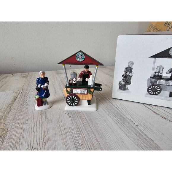 Dept 56 54870 Starbucks coffee cart new snow village people shopping vendor vint - Picture 1 of 15